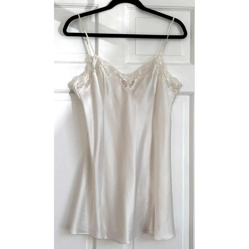 Victorias Secret Ivory Satin Lace Trim Slip Dress Nightgown Ivory White Medium